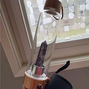 Crystal Infused Glass Water Bottle with Bamboo Lid - DREAM AMETHYST